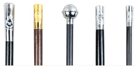 Swagger Canes With Crested Ferrule and tips available in polished finished or Leather cover surface with chrome or Gold Plated Fittings.